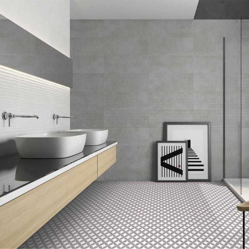Azulejo Hidraulico Gris Claro - District Circles Grey-Azulejo Hidraulico-Mis Azulejos 