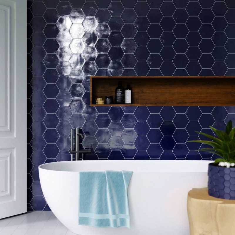 Azulejo hexagonal cocina-Artens Cobalt 14x16 Brillo-Azulejos Decorativos Para Paredes-Mis Azulejos 