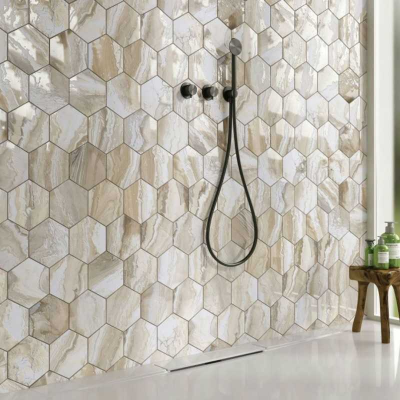 Azulejos Hexagonales Pared-Selleny Beige-Azulejos Decorativos Para Paredes-Mis Azulejos 