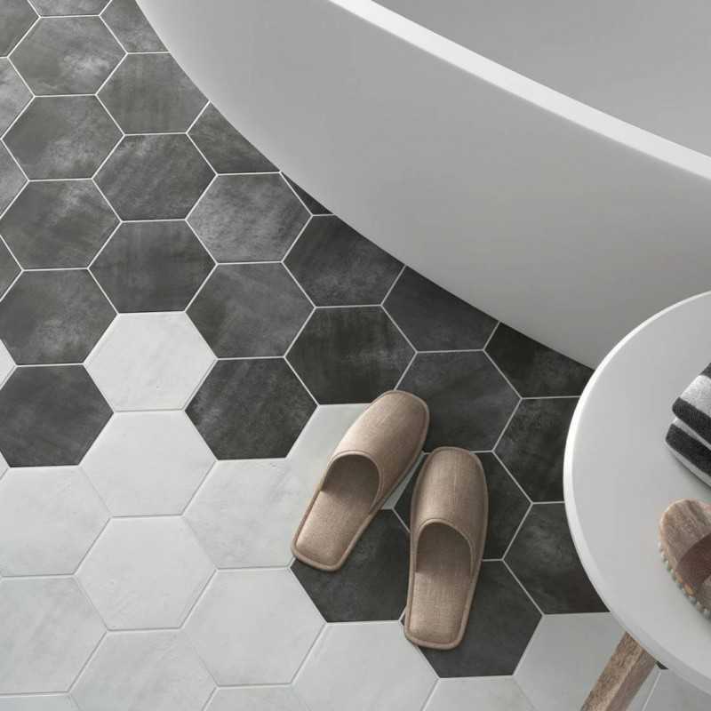Cerámicas Hexagonales Baño-Denia Graphite-Azulejos Hexagonales-Mis Azulejos 
