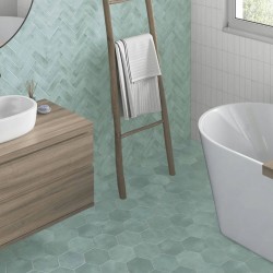 Cerámicas verde Hexagonales Baño-Denia Sky