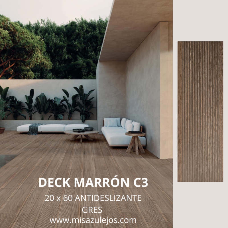 Deck Marrón C3 Suelo Imitación Madera Antideslizante-Azulejo Imitación Madera-Mis Azulejos 
